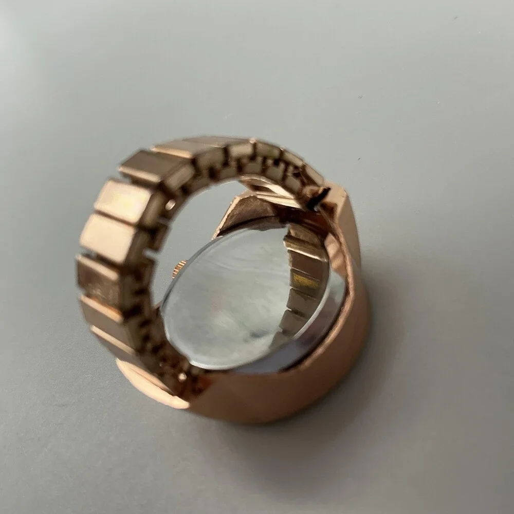 Shasa Ring Watch Women 21mm Rose Gold Tone Crystals Stretch Band New Battery